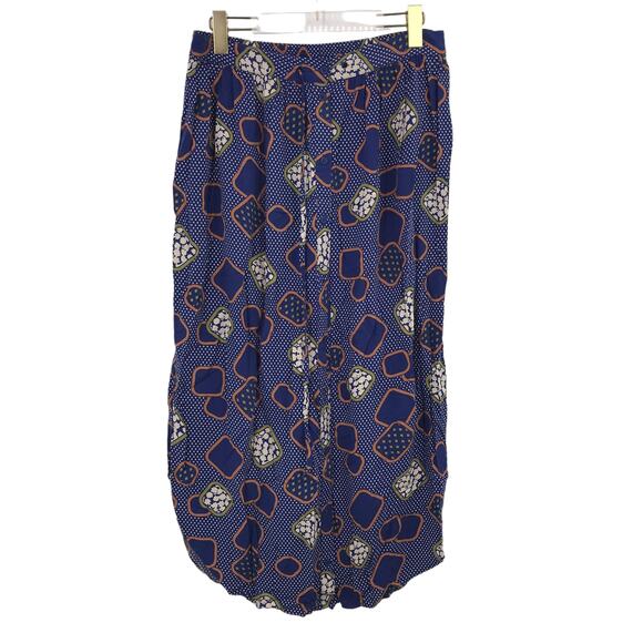 Odells Printed Button Front Midi Skirt L Drawstring Geometric Shirttail Slit - Picture 1 of 9